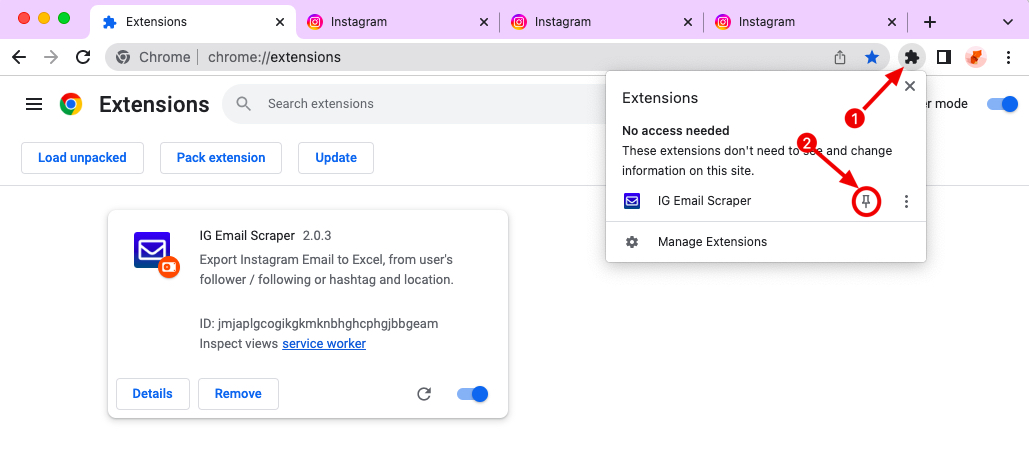 europages scraper chrome extension install pin